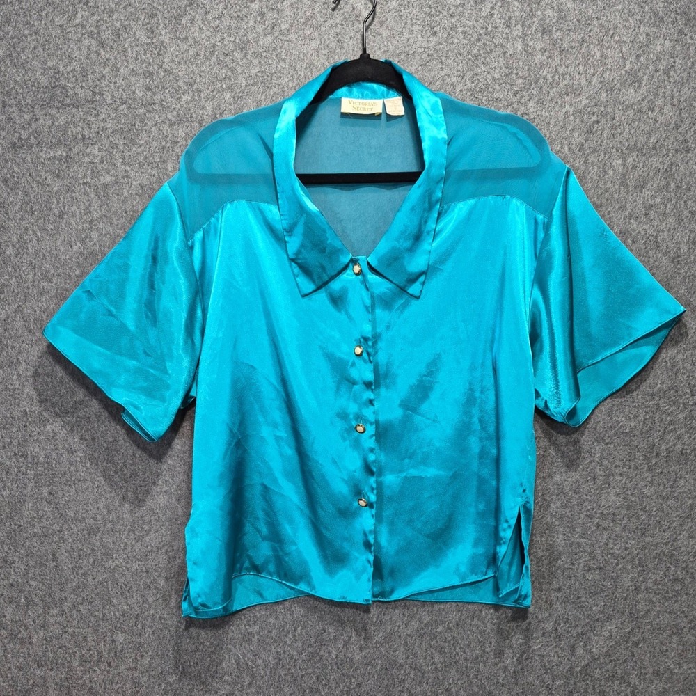 Vtg 90s Victoria's Secret Satin Pajama Top S Gold Label Luxe Coquette Y2K
